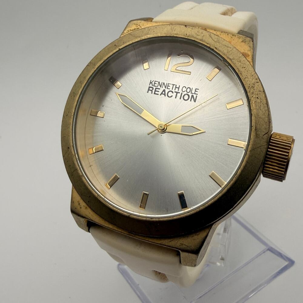 Kenneth Cole Reaction Men's Oversized Gold-Tone Watch RK2229 Working New Battery